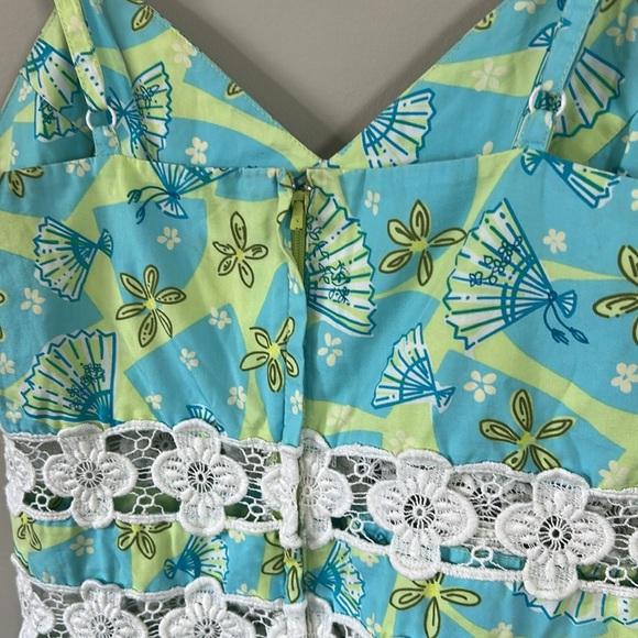 Lilly Pulitzer Peek A Boo Waist Spaghetti Strap Dress Blue Green Lace Sz 0 - Picture 5 of 10